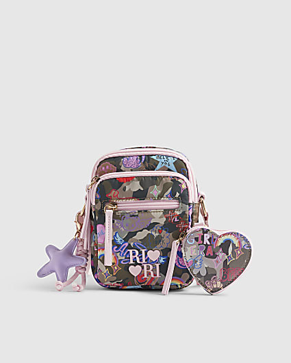 Girls Green Camouflage Print Crossbody Bag