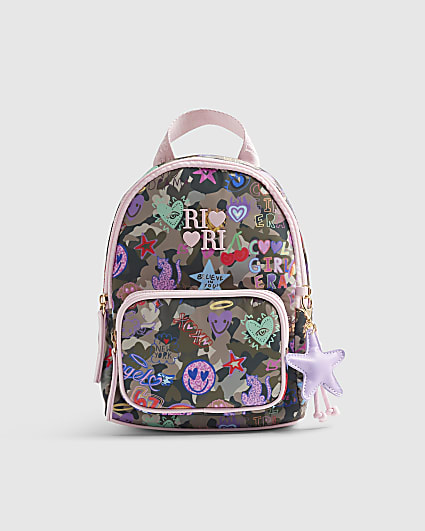 Girls Green Camouflage Print Backpack