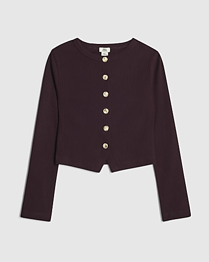 Girls Purple Long Sleeve Button Up Top