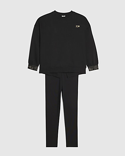 Girls Black RI Split Back Sweatshirt Set