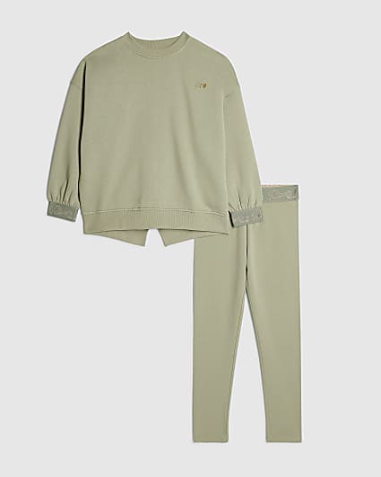 Girls Khaki RI Split Back Sweatshirt Set