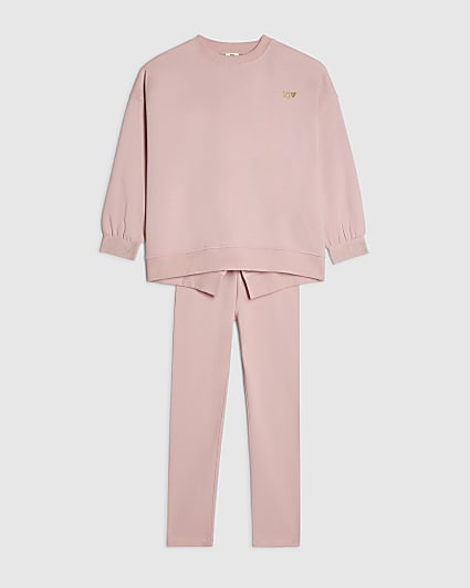 Girls Pink RI Split Back Sweatshirt Set