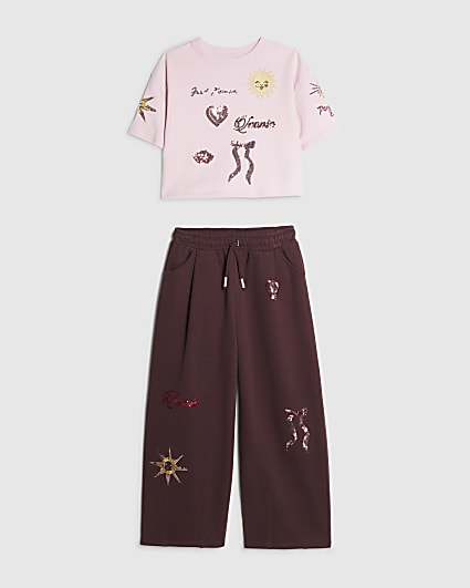 Girls Pink Embellished T-Shirt Set