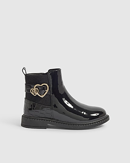 Girls Black Patent Chelsea Boots
