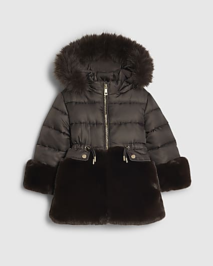 Mini Girls Brown Faux Fur Padded Coat