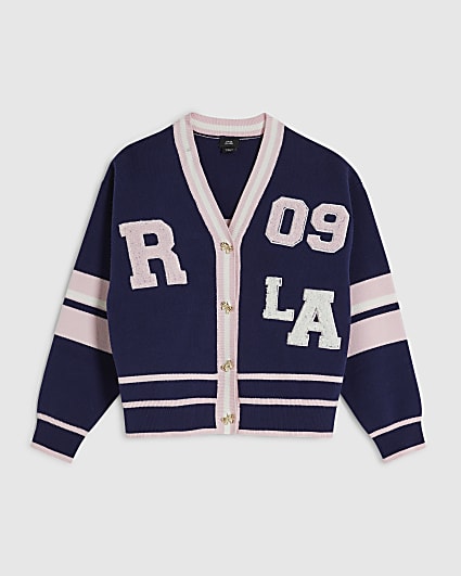 Girls Navy Stripe Cherry Cardigan