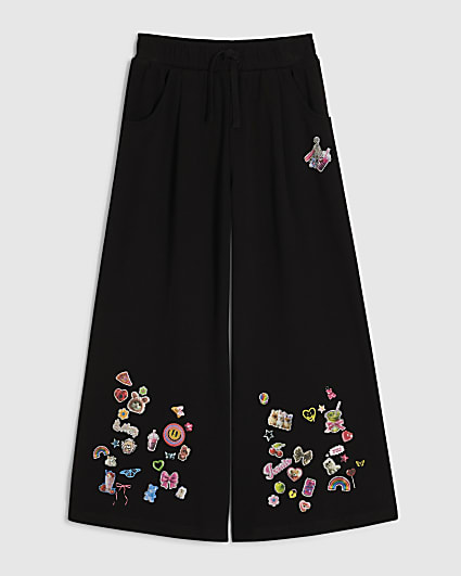 Girls Black Sticker Joggers