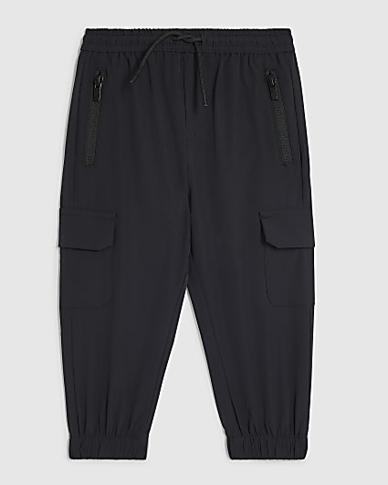 Mini Boys Black Tech Pocket Cargo Trousers