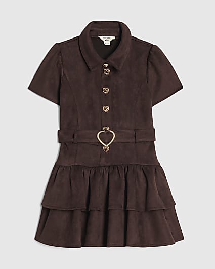 Mini Girls Brown Faux Suedette Prom Dress