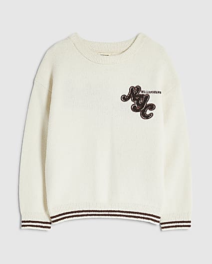 Mini Boys Cream New York Boucle Jumper