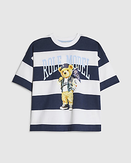 Mini Boys Navy Striped Role Model T-Shirt