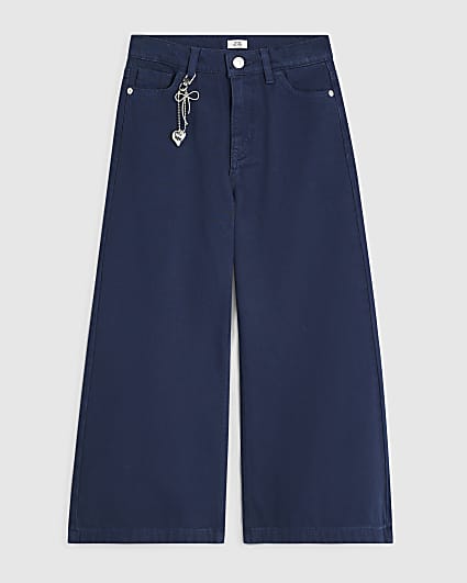 Girls Navy Wide Leg Jeans
