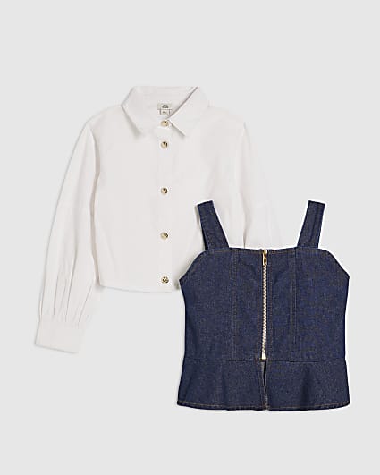 Girls Blue Hybrid Denim Shirt Set