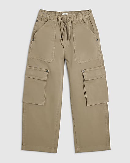 Boys Beige Barrel Leg Cargo Trousers