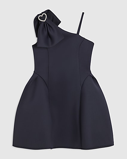 Girls Navy One Shoulder Dress