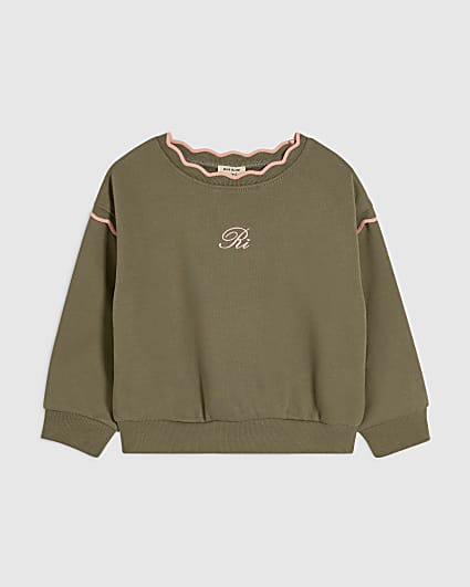 Mini Girls Khaki Scallop Edge Sweatshirt