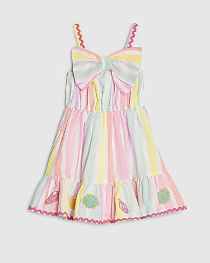 Mini Girls Multi Colour Stripe Bow Dress