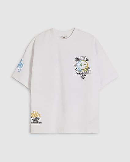 Boys White Oversized Graffiti Bear T-Shirt