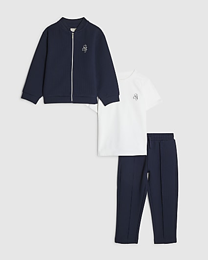 Mini Boys Navy Bomber Jacket 3 Piece Set