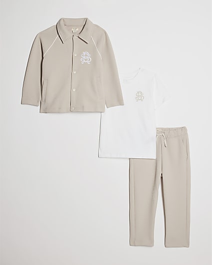 Mini Boys Beige Jacket 3 Piece Set