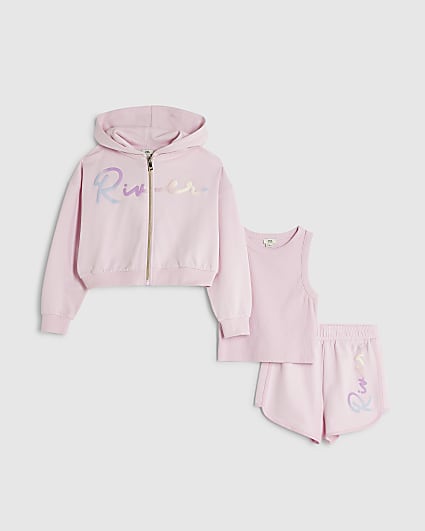Girl Pink Rainbow Scripty RI Jacket Set