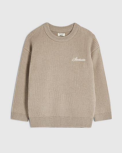 Mini Boys Beige Rib Jumper
