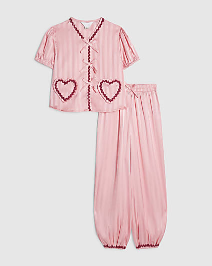 Girls Pink Satin Hareem Pyjamas