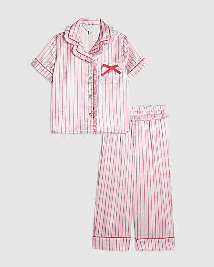 Mini Girls Pink Stripe Satin Pyjamas