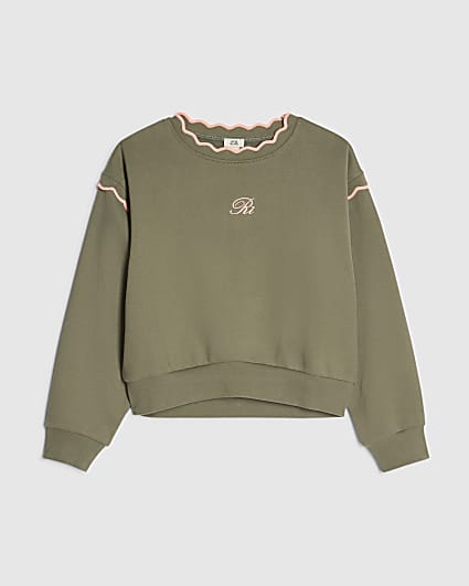 Girls Khaki Scallop Edge RI Sweatshirt