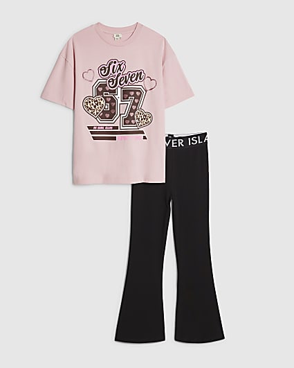 Girls Pink Leopard Six Seven Kick Flare Set