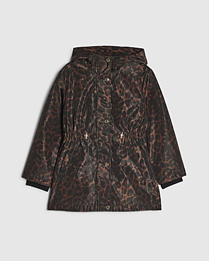Girls Brown Leopard Print Nylon Rainmac