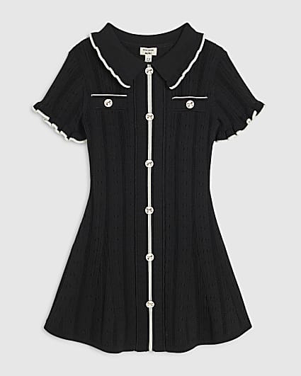 Mini Girls Black Scallop Knitted Dress