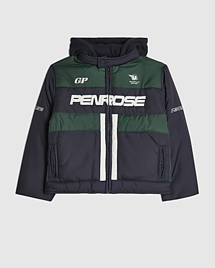 Boys Navy Blocked Hooded Racer Jacket
