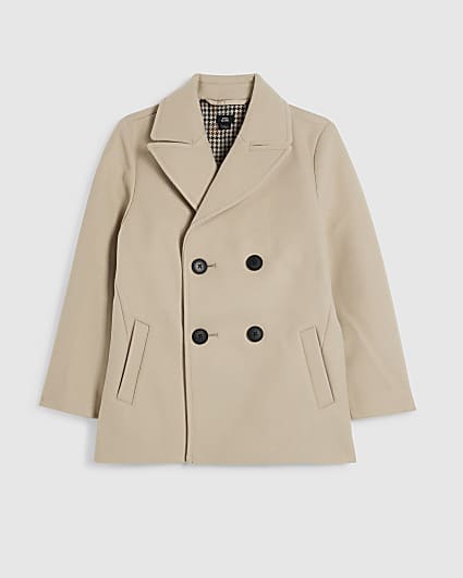 Boys Beige Double Breasted Peacoat