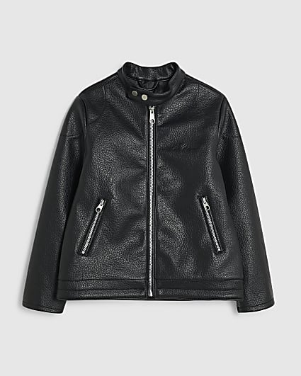 Boys Black Faux Leather Racer Jacket