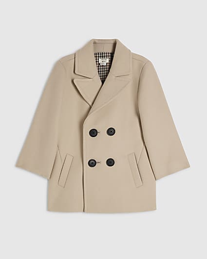 Mini Boys Beige Double Breasted Peacoat