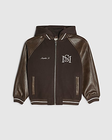 Boys Brown Hooded Bomber Jacket