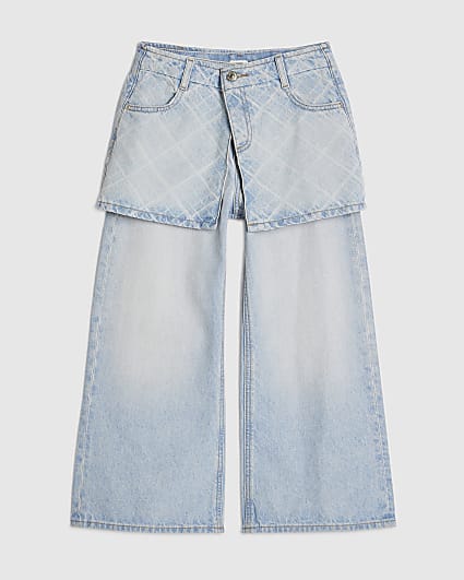 Girls Check Wide Leg Hybrid Skirt Jeans