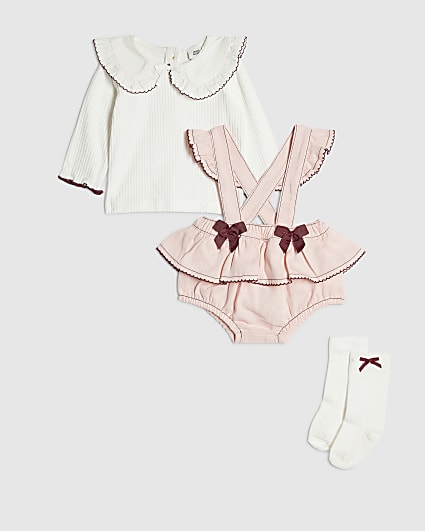 Baby Girls Pink Bow Frill Bloomer 3 Piece Set