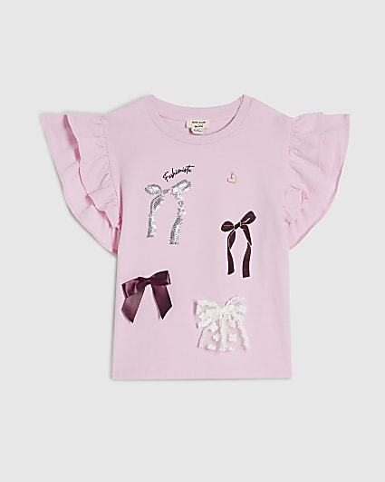 Mini Girls Pink Bow Frill Top