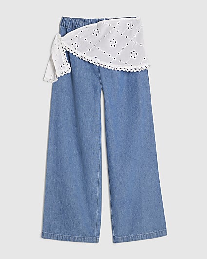 Girls Blue Scarf Wide Leg Jeans