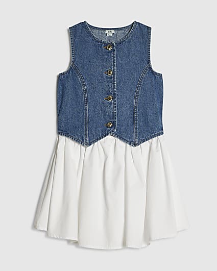 Girls Blue Hybrid Waistcoat Dress