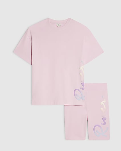 Girls Pink Rainbow River T-Shirt & Shorts Set
