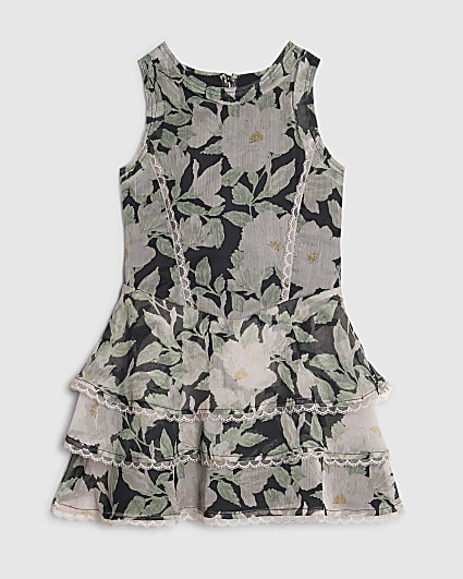 Girls Black Floral Chiffon Dress