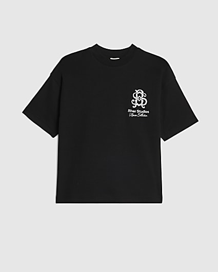Boys Black Oversized RR Graphic T-Shirt