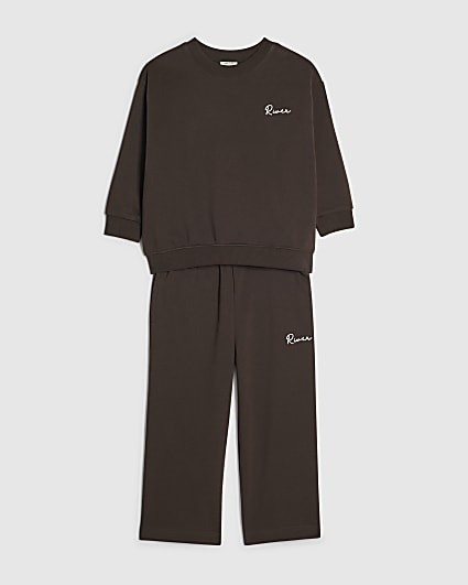 Mini Boys Brown River Wide Leg Joggers Set