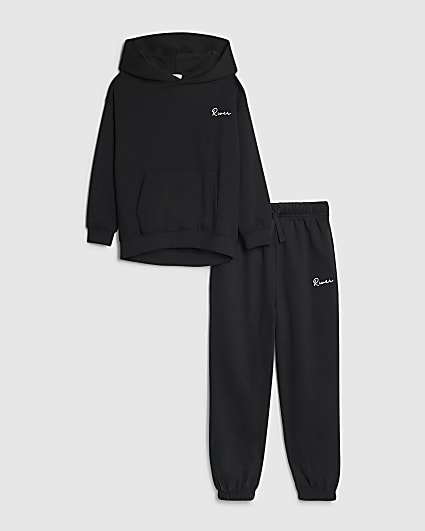Boys Black River Hoodie And Joggers Set