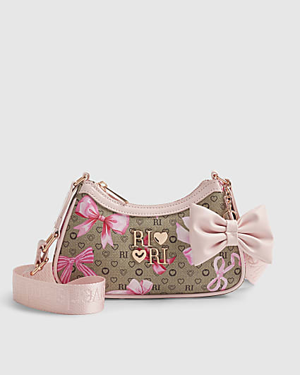 Girls Brown Bow Monogram Scoop Bag