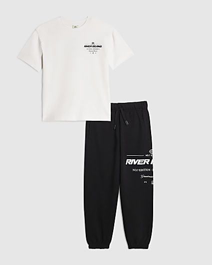 Boys White RI T-Shirt And Joggers Set