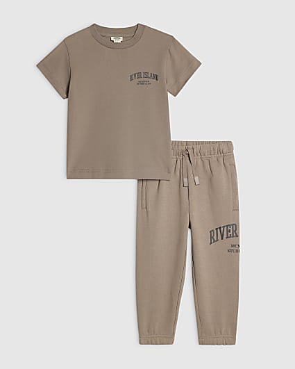 Mini Boys Brown RI T-Shirt And Joggers Set